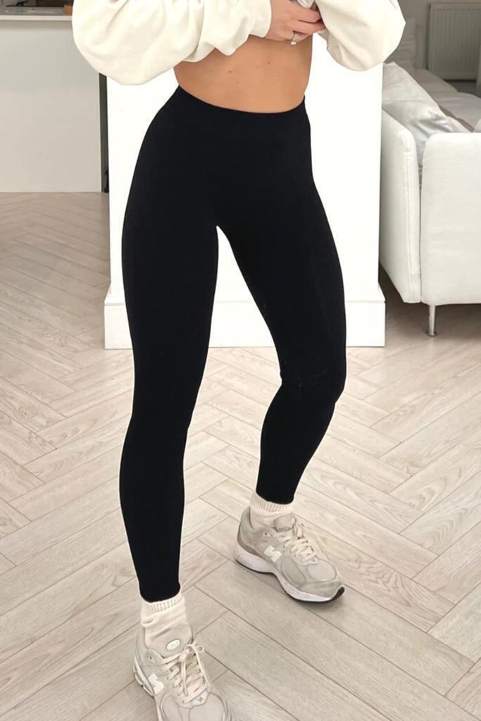 Women's High Waist Thick Seamless Ribbed Stretchy Leggings Bottoms Size