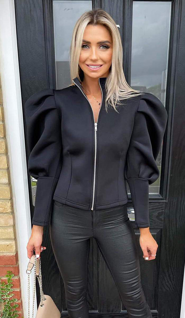 The Puff Sleeved Zip Up Jacket - Dressmedolly