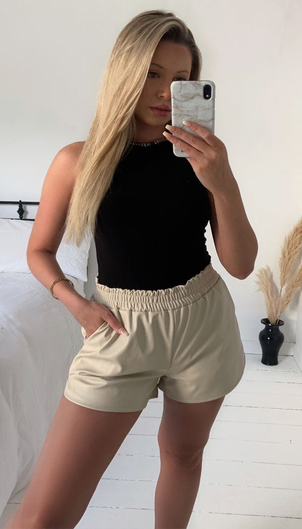 Sports Luxe Faux Leather Shorts - Dressmedolly
