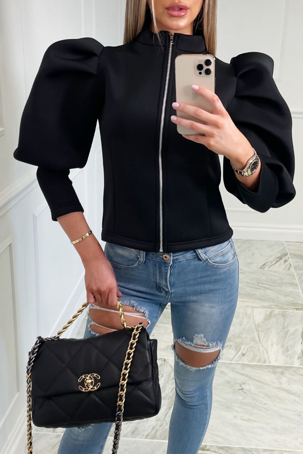 The Puff Sleeved Zip Up Jacket - Dressmedolly