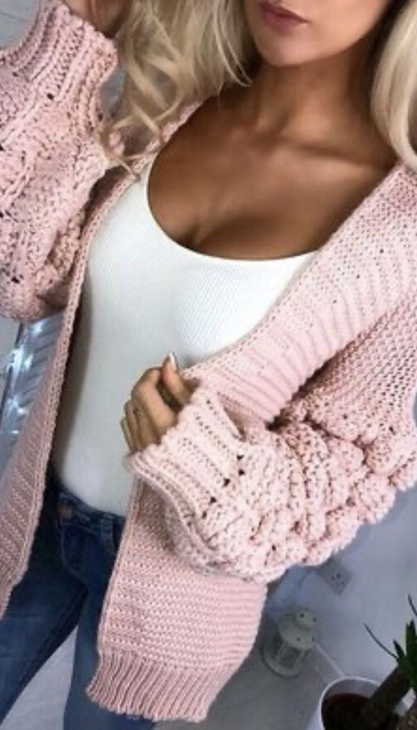 Bubble Sleeved Chunky Knitted Cardigan - Dressmedolly