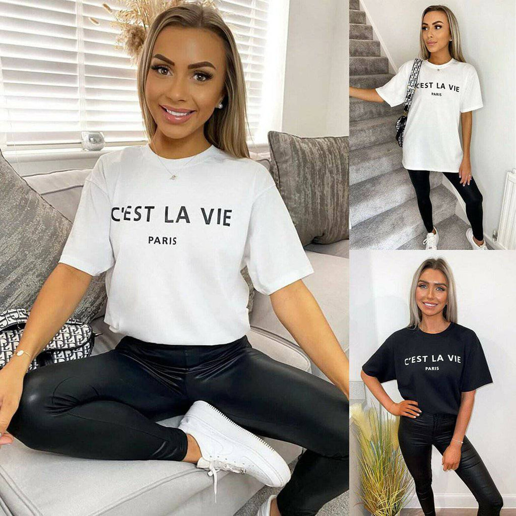 "C'est La Vie" Oversized Short Sleeved T-shirt - Dressmedolly