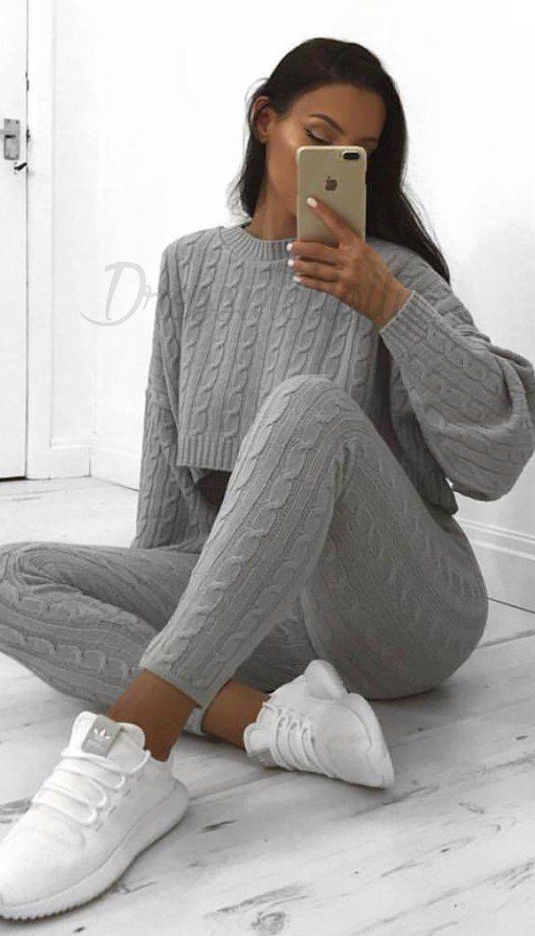 Cable Batwing Knitted Legging Two Piece Set - Dressmedolly