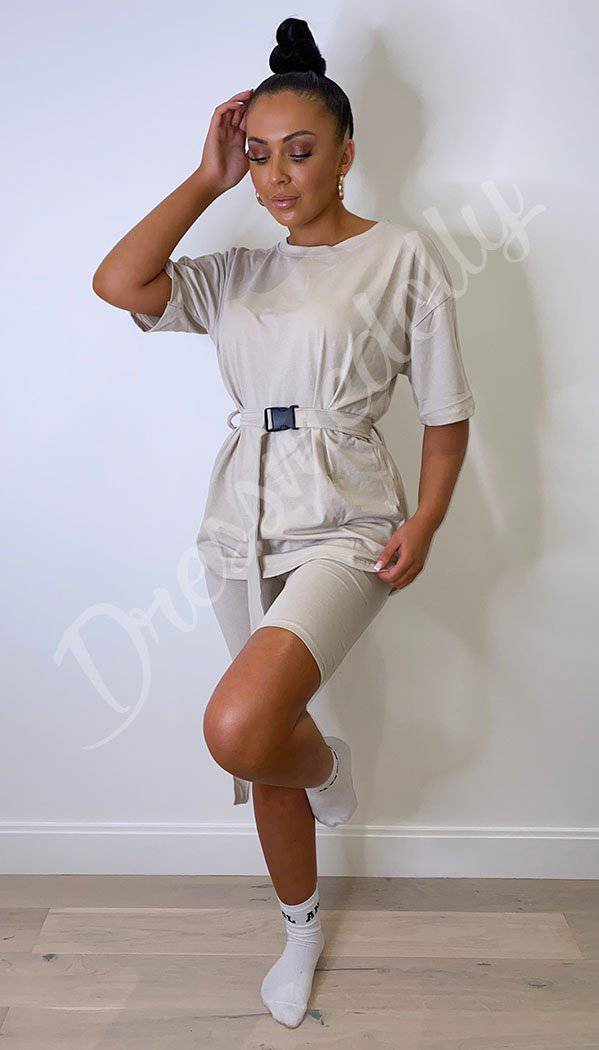 Belted Cycling Shorts and T-shirt Two Piece Set