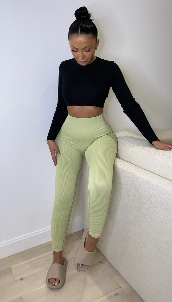 Exclusive High Waisted Ribbed Gym Fitness Leggings - Dressmedolly