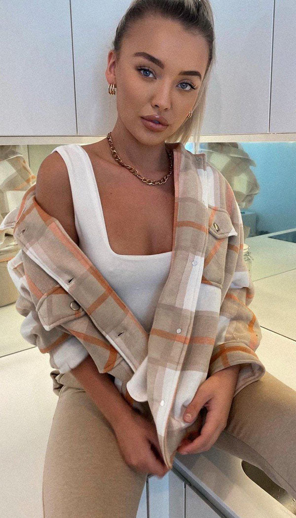 Check Oversized Shacket - Dressmedolly