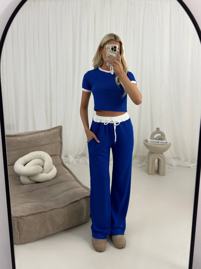 Ribbed Contrast Short Sleeve Crop Top Trouser Two Piece Co-ord