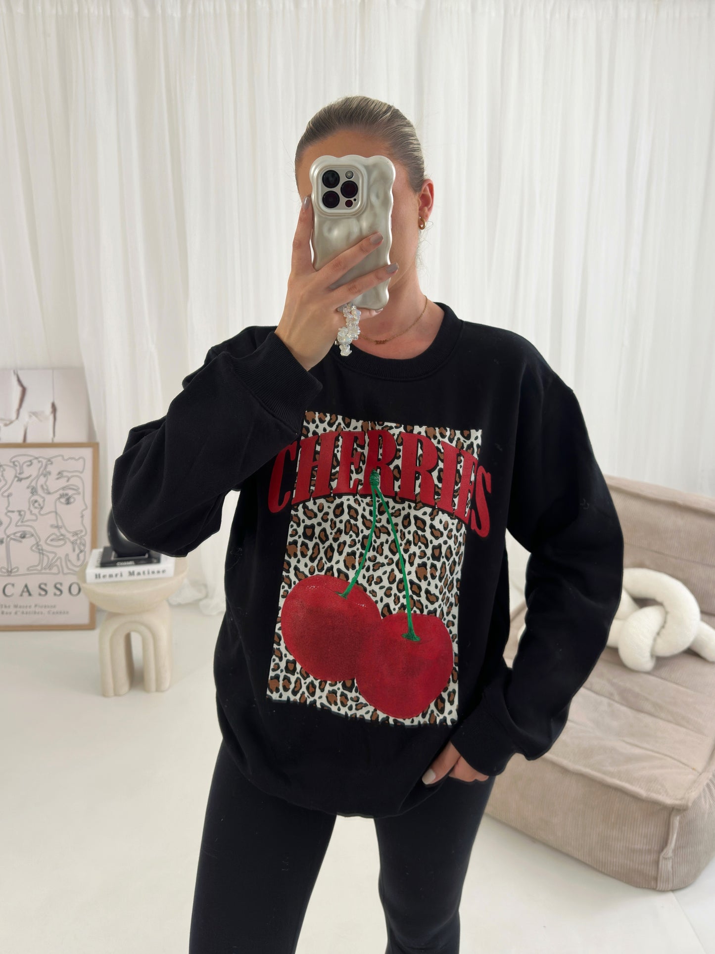 Leopard Cherry Sweater Top