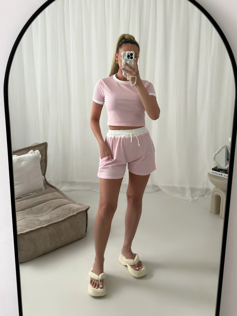 Contrast With Shorts Ribbed Co Ord Set Dressmedolly