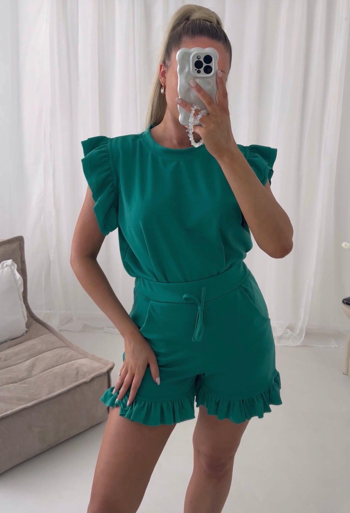 Frill Sleeved Shorts Two Piece Set