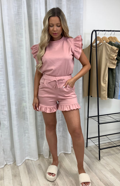 Frill Sleeved Shorts Two Piece Set - Dressmedolly