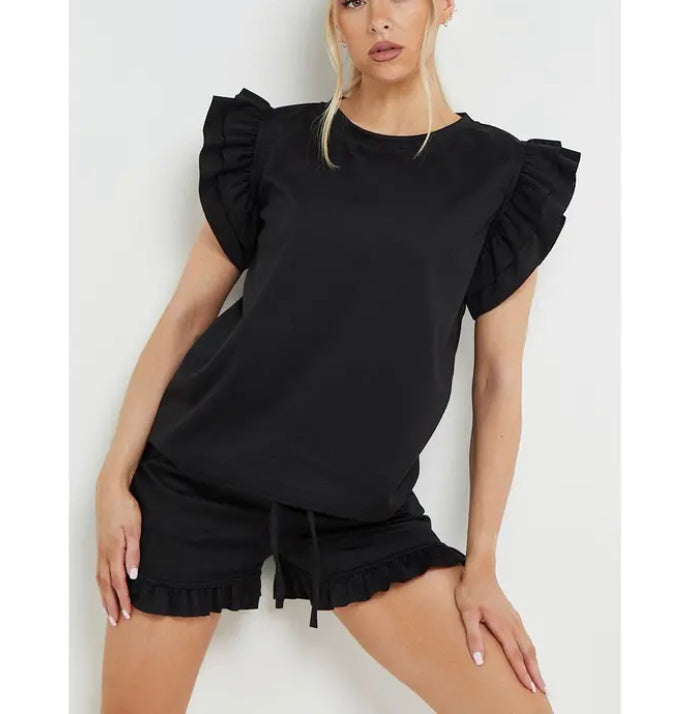 Frill Sleeved Shorts Two Piece Set Dressmedolly