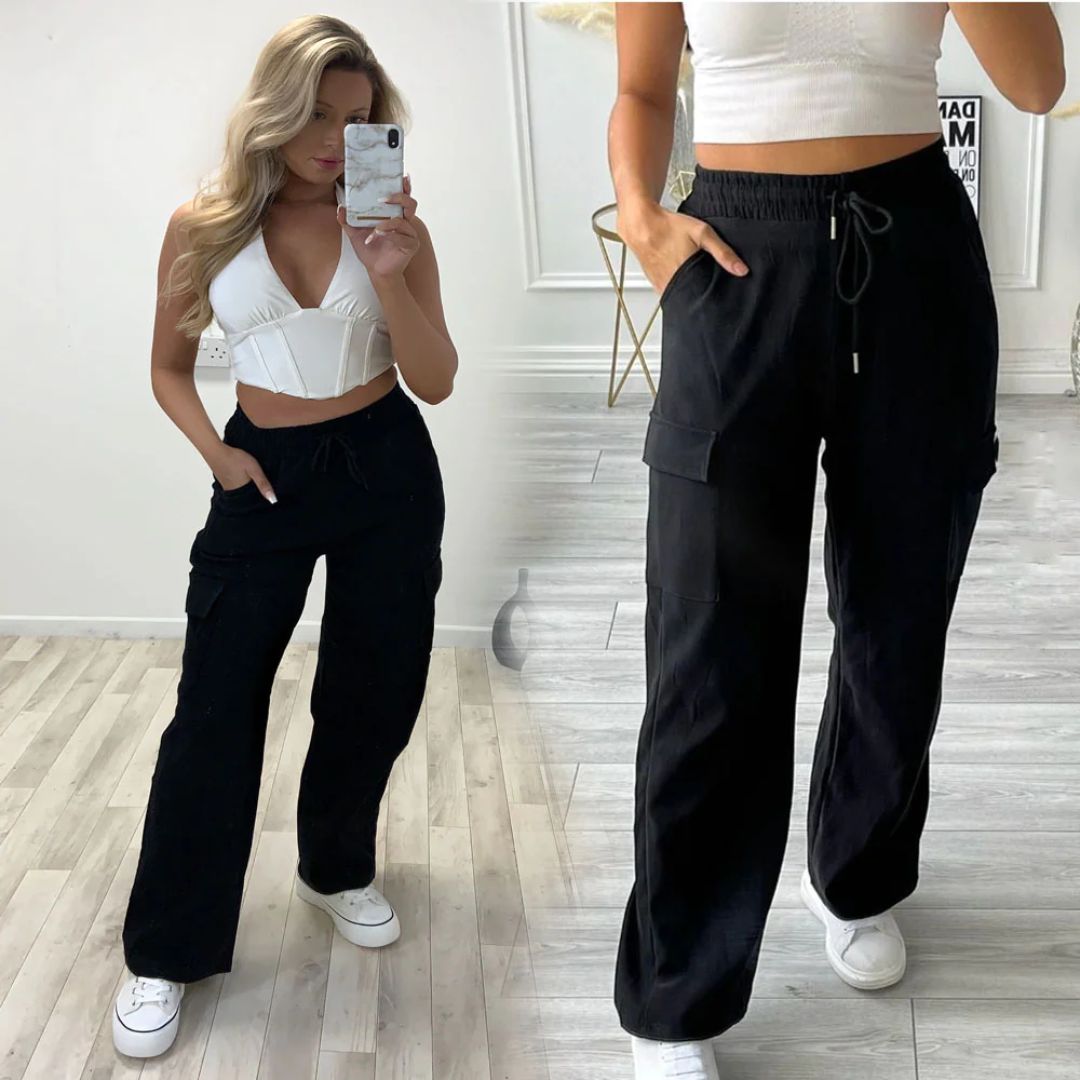 Wide Leg Cargo Trousers BLACK