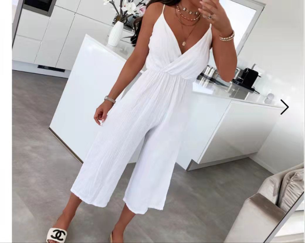 3/4 Textured Cross Over Jumpsuit - Dressmedolly