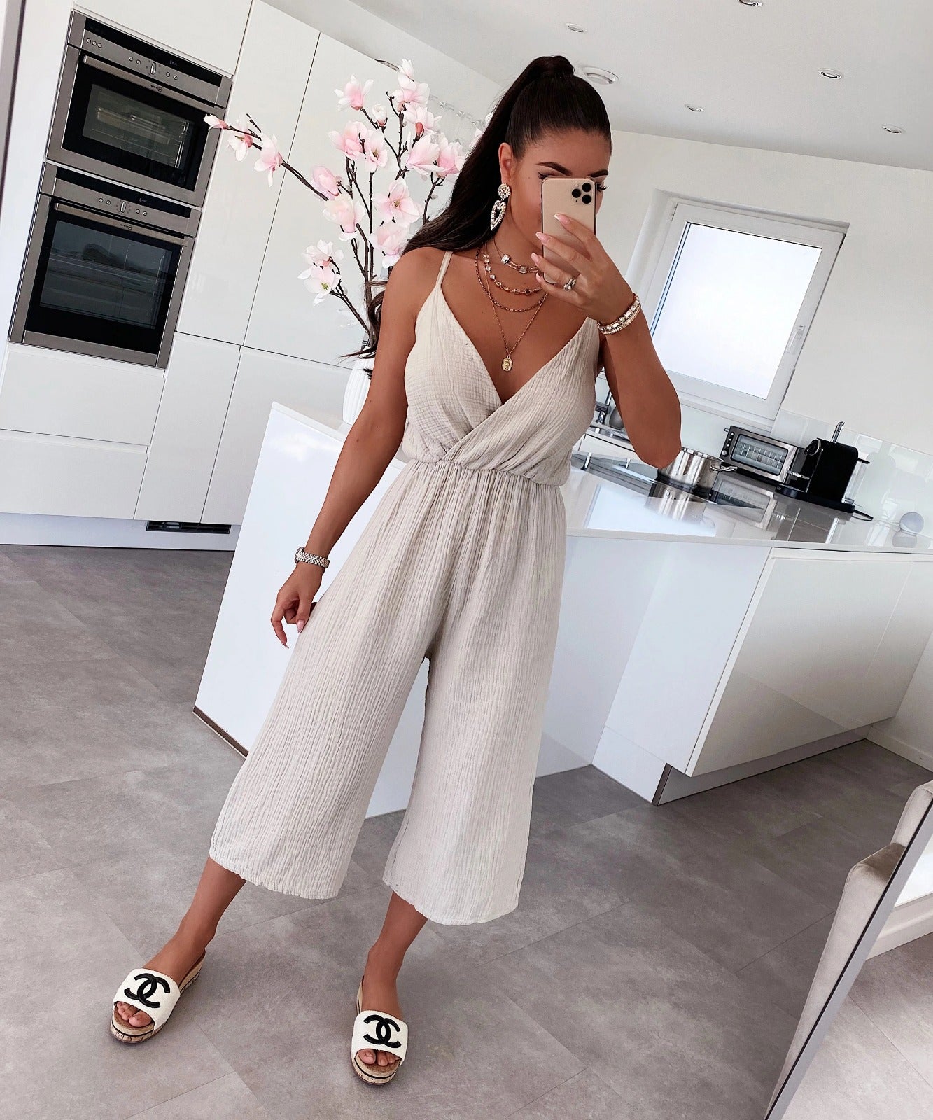 3/4 Textured Cross Over Jumpsuit - Dressmedolly