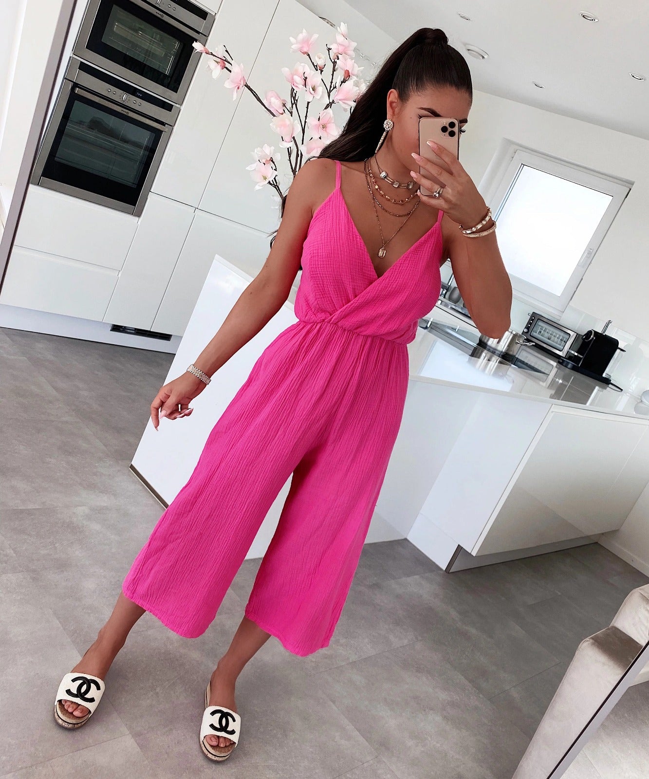 3/4 Textured Cross Over Jumpsuit - Dressmedolly