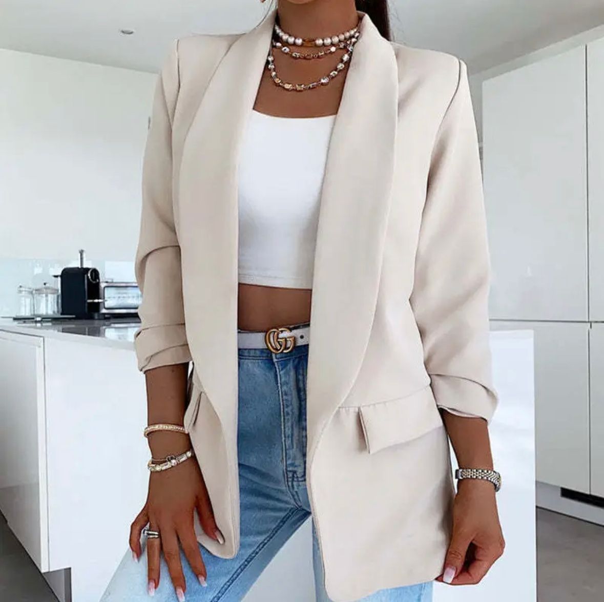 Exclusive Ruche Sleeved Blazer - Dressmedolly