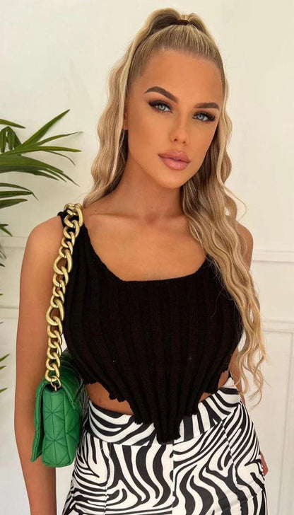 Asymmetric Knitted Vest Crop Top - Dressmedolly