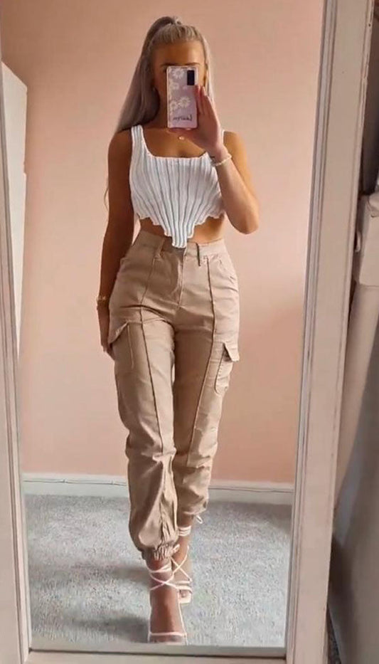 Asymmetric Knitted Vest Crop Top - Dressmedolly