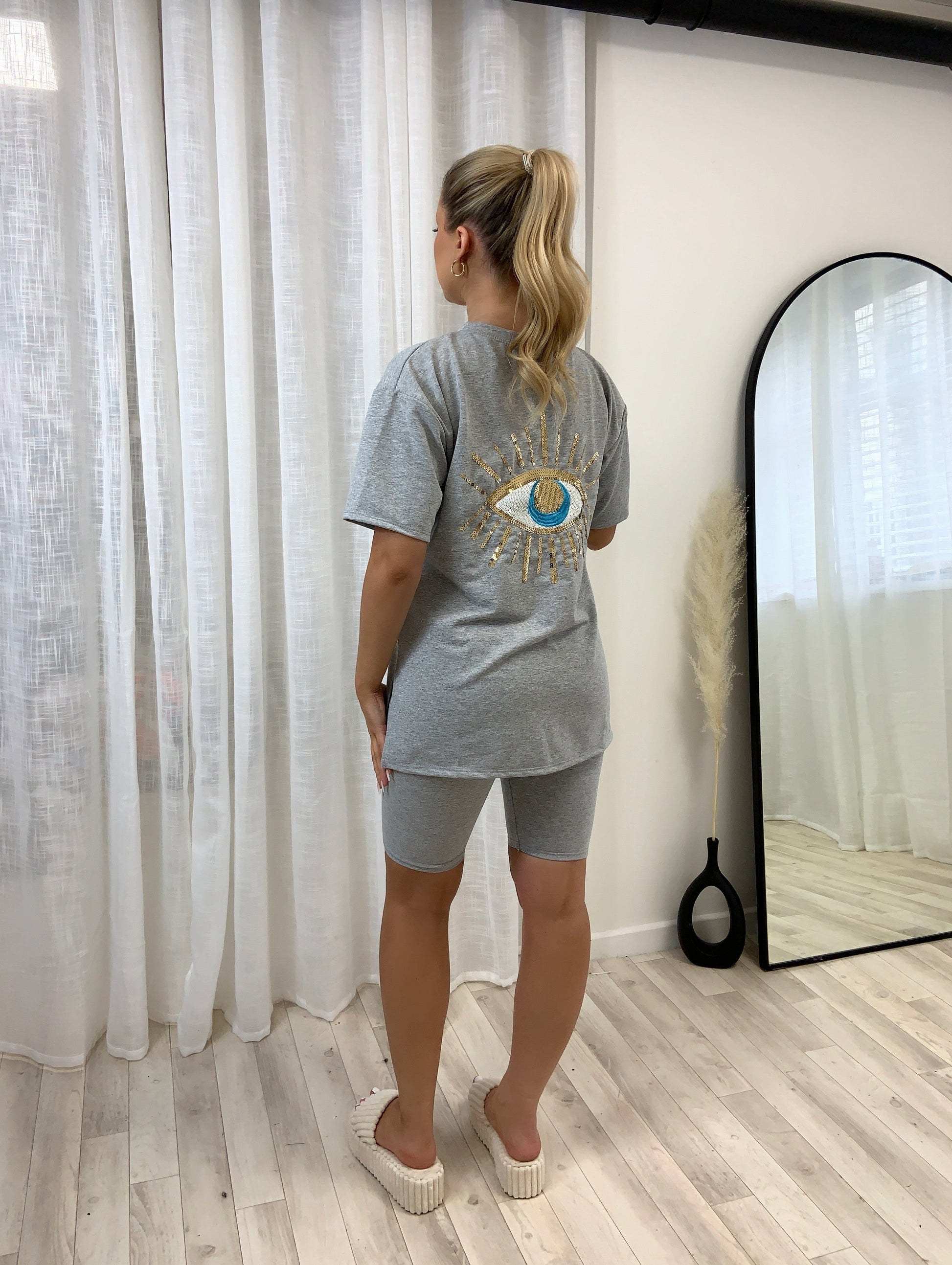 Gold Graphic Eye Cycling Two Piece Set - Dressmedolly