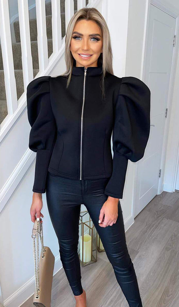 The Puff Sleeved Zip Up Jacket - Dressmedolly