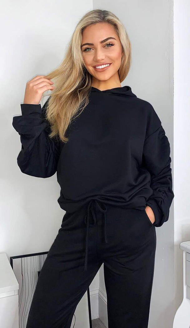 Ponti Hooded Ruche Sleeved Lounge Wear Tracksuit - Dressmedolly