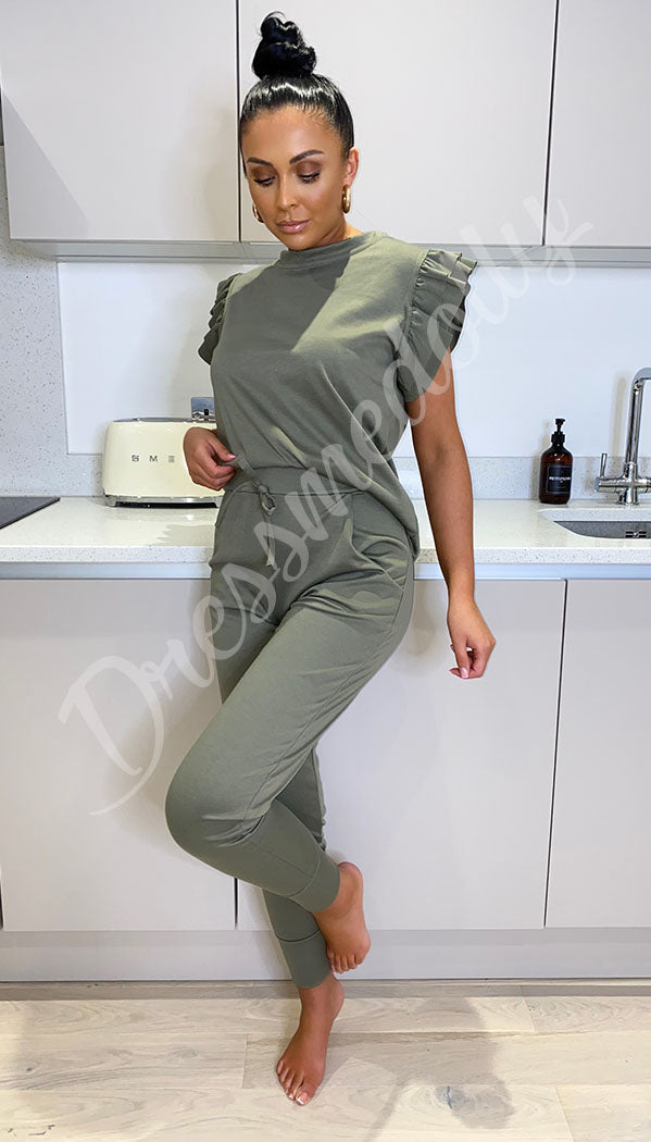 The Frill Sleeve Vest Lounge Wear Two Piece Tracksuit - Dressmedolly