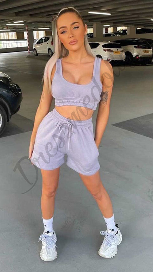 The Owens Drawstring Shorts and Crop Top Two Piece Lounge Wear Set - Dressmedolly