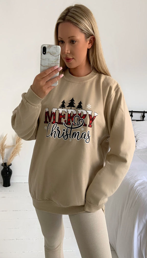 MERRY CHRISTMAS Sweater In Beige - Dressmedolly
