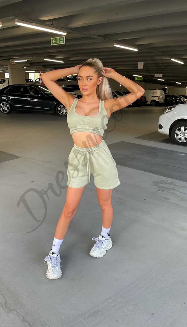 The Owens Drawstring Shorts and Crop Top Two Piece Lounge Wear Set - Dressmedolly