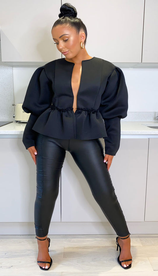 Puff Arm Blazer Frill Hem Jacket - Dressmedolly