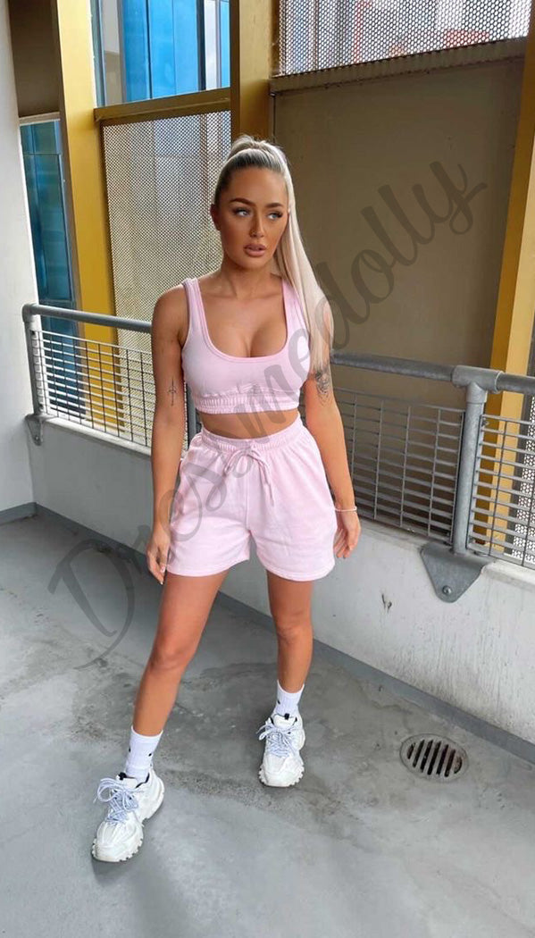 The Owens Drawstring Shorts and Crop Top Two Piece Lounge Wear Set - Dressmedolly