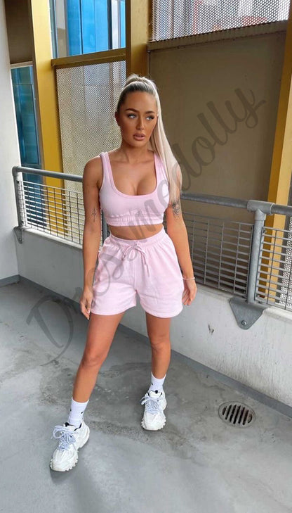 The Owens Drawstring Shorts and Crop Top Two Piece Lounge Wear Set - Dressmedolly