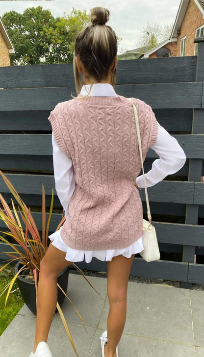 V- Neck Cable Tank Sleeveless Jumper - Dressmedolly