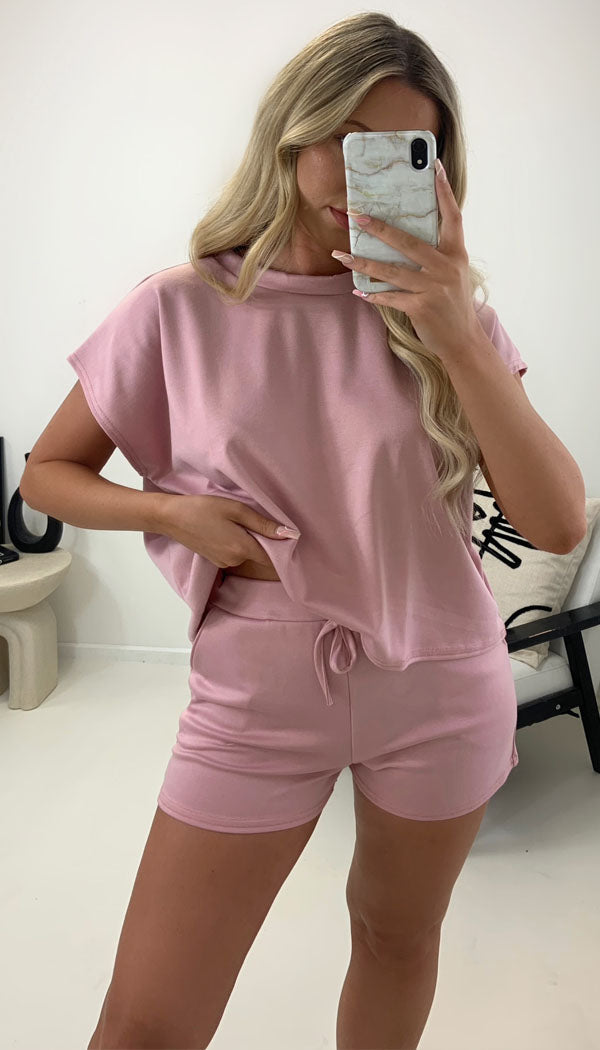 Boxy Lounge Shorts Set Two Piece ( With Shorts ) - Dressmedolly