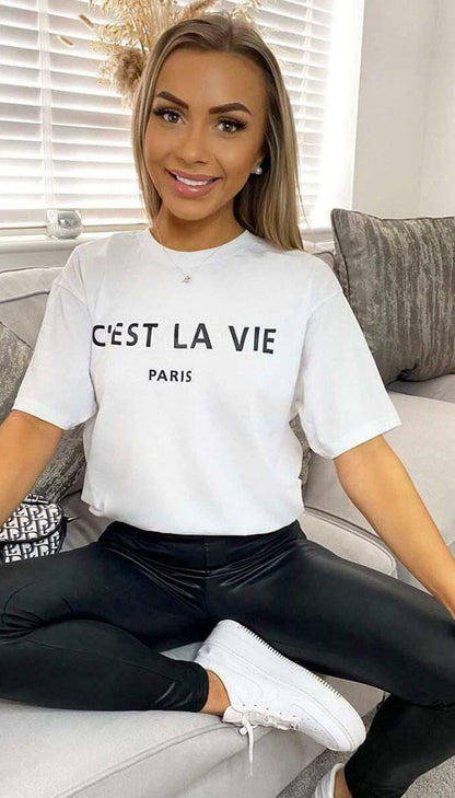 "C'est La Vie" Oversized Short Sleeved T-shirt - Dressmedolly