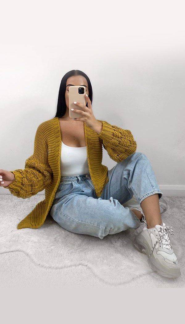 Bubble Sleeved Chunky Knitted Cardigan - Dressmedolly