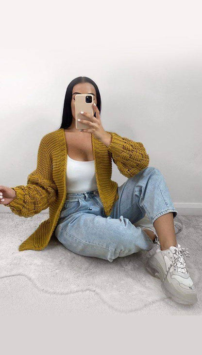 Bubble Sleeved Chunky Knitted Cardigan - Dressmedolly