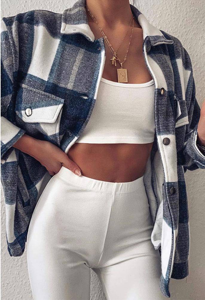 Check Oversized Shacket - Dressmedolly