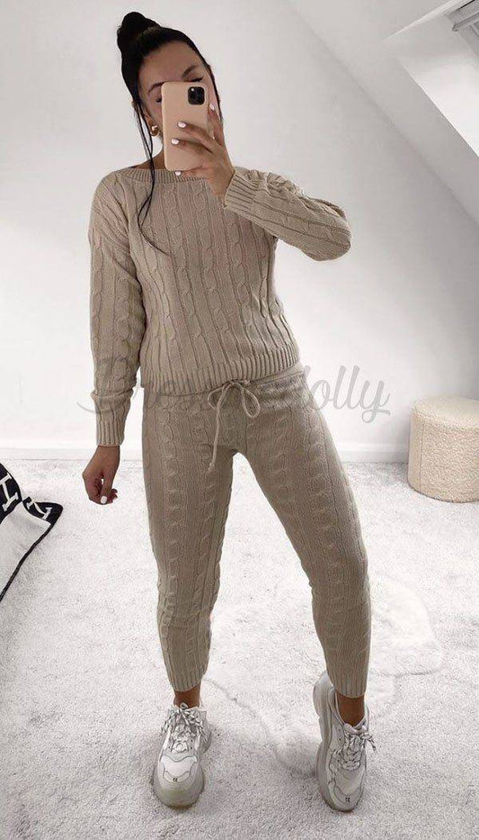 Drawstring Cable Knitted Legging Two Piece Set - Dressmedolly