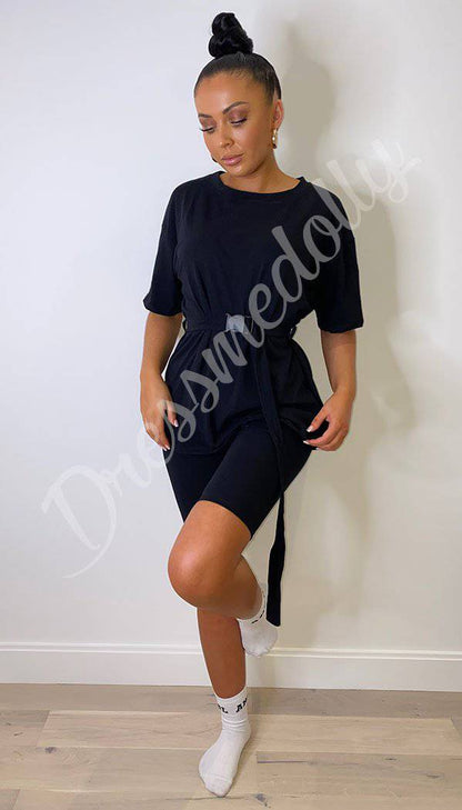 Belted Cycling Shorts and T-shirt Two Piece Set - Dressmedolly