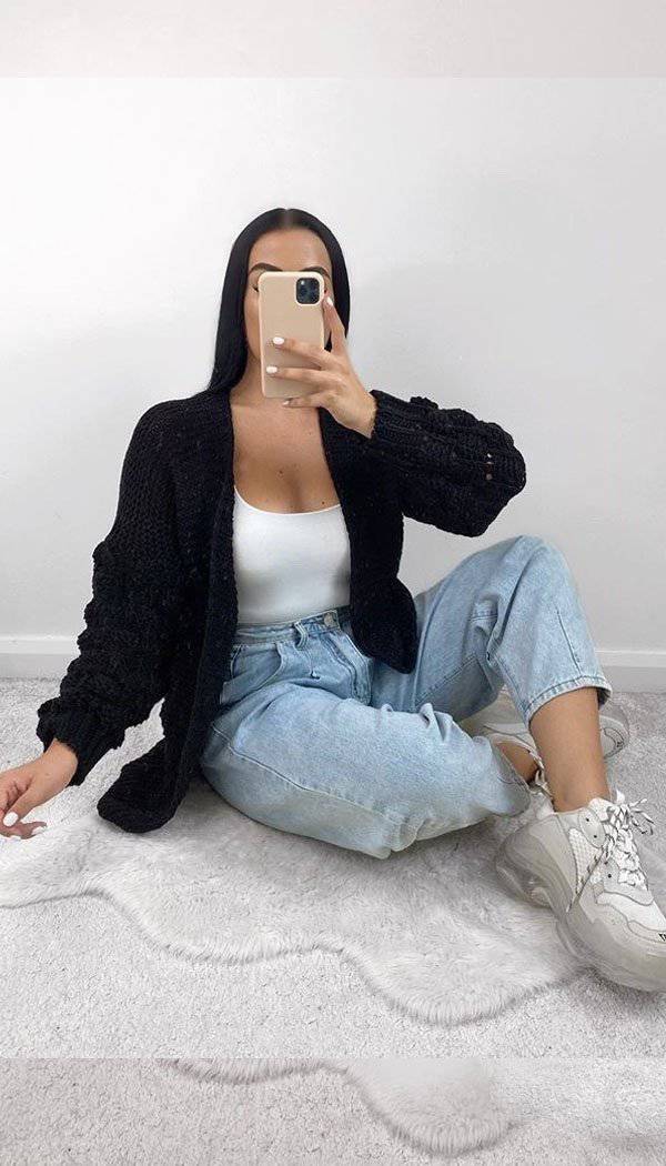Bubble Sleeved Chunky Knitted Cardigan - Dressmedolly