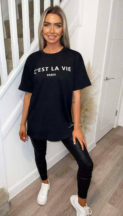 "C'est La Vie" Oversized Short Sleeved T-shirt - Dressmedolly
