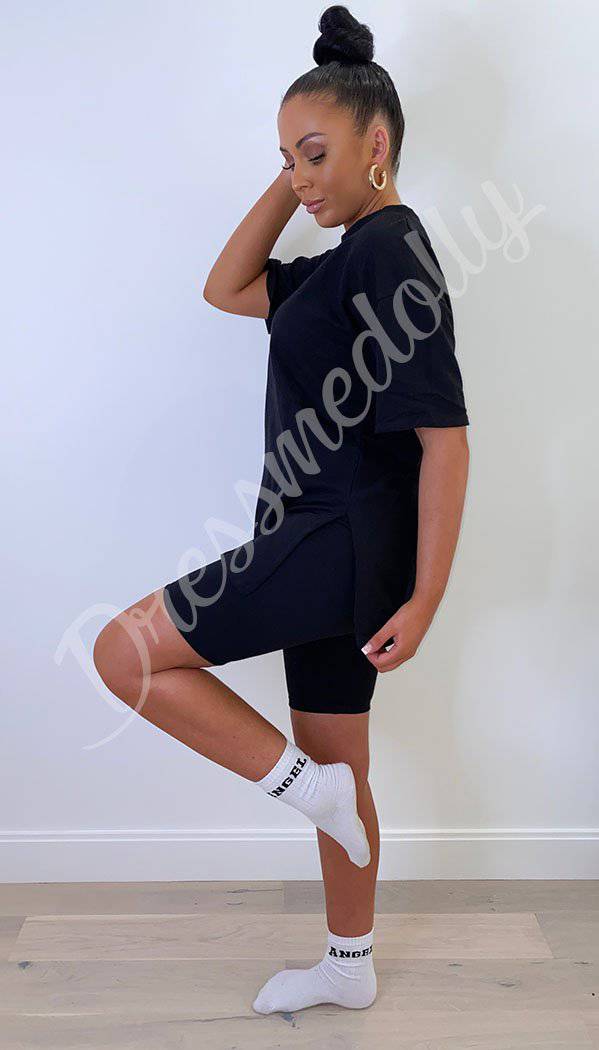 Split Hem Cycling Shorts and T-shirt Two Piece Set - Dressmedolly