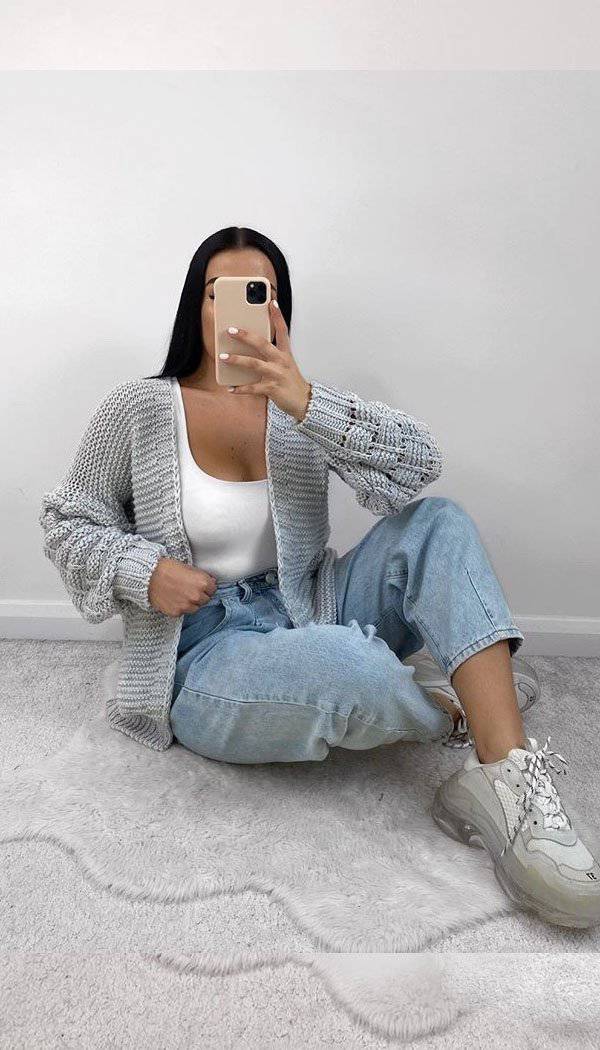 Bubble Sleeved Chunky Knitted Cardigan - Dressmedolly