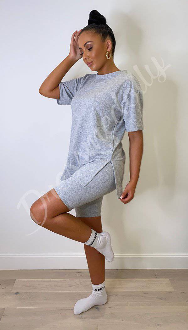 Split Hem Cycling Shorts and T-shirt Two Piece Set - Dressmedolly