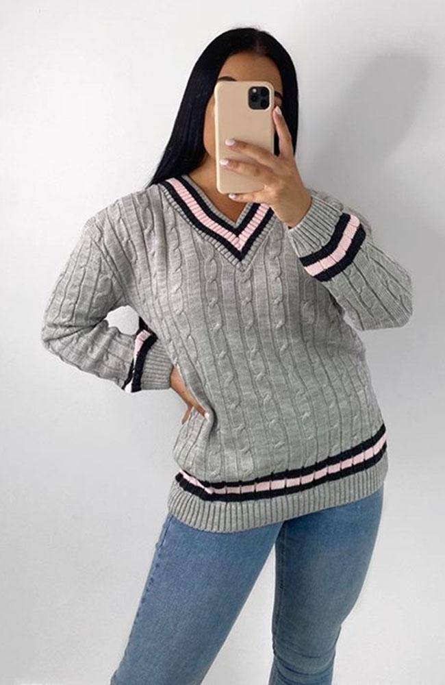 V-Neck Knitted Cricket Jumper - Dressmedolly