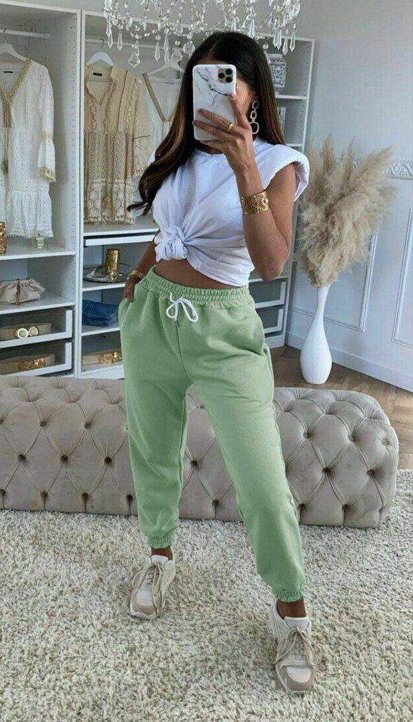 White String Cuffed Jogger - Dressmedolly
