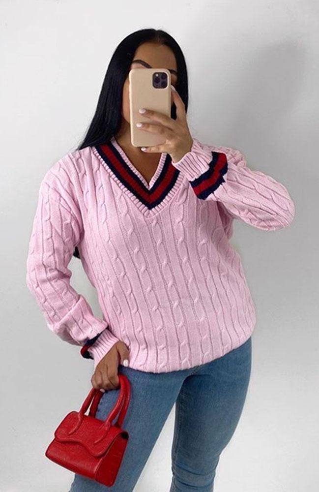V-Neck Knitted Cricket Jumper - Dressmedolly