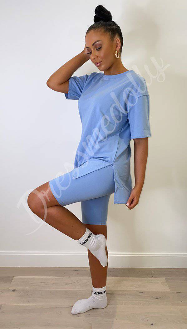 Split Hem Cycling Shorts and T-shirt Two Piece Set - Dressmedolly